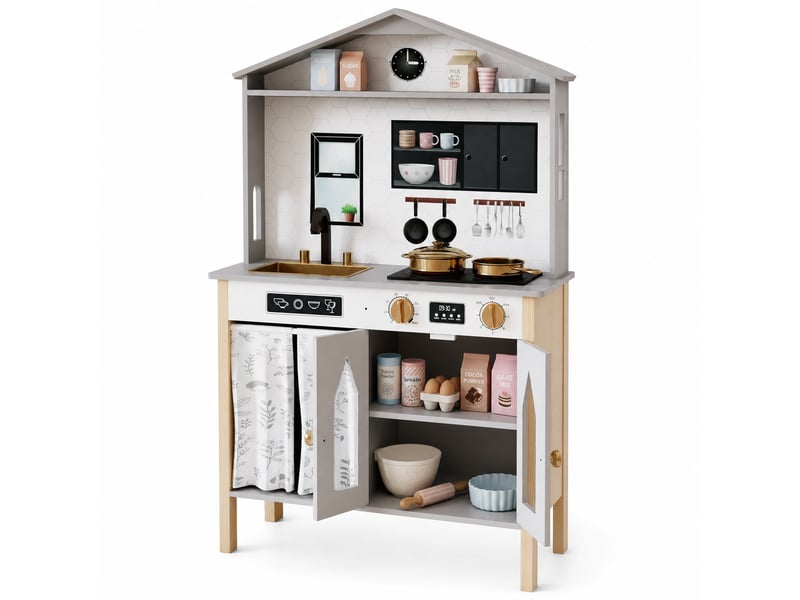  Cuisine enfant 60x28,5x92 cm multifonction mdf gris  - Conforama A