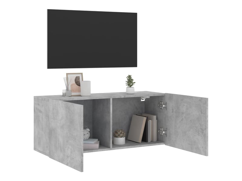  Meuble tv - banc tv - meuble de rangement mural gris béton 100x30x41 cm  - Conforama D