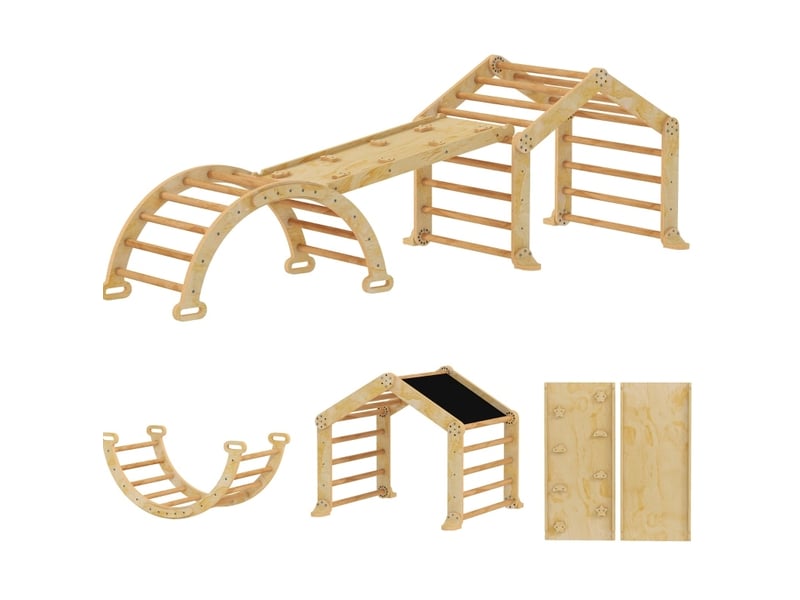  Structure d'escalade intérieure 9 en 1, 100 x 52,5 x 48 cm, bois naturel, avec toboggan et tableau  - Conforama C