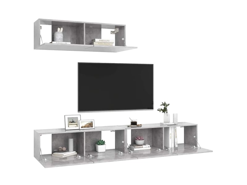  Lot de 3 meuble tv bas salon gris béton bois d'ingénierie shl59732  - Conforama D
