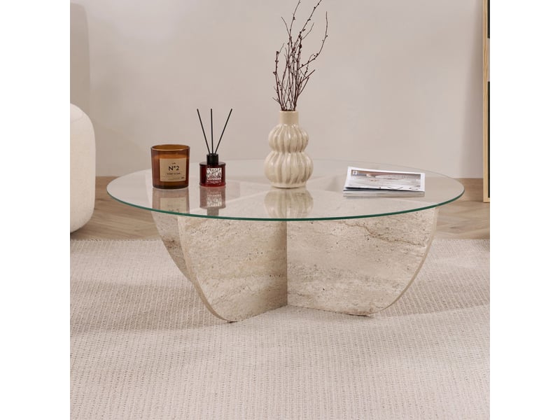  Table basse en verre piètement beige d90 cm  - Conforama B