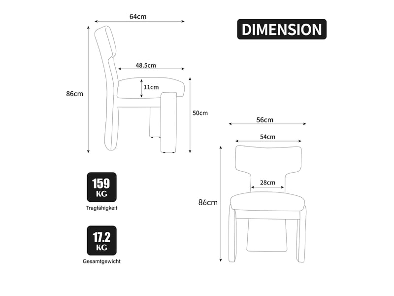  Lot de 2 chaises de salle à manger en chenille blanc et noir avec pieds en bois d'hévéa  - Conforama E
