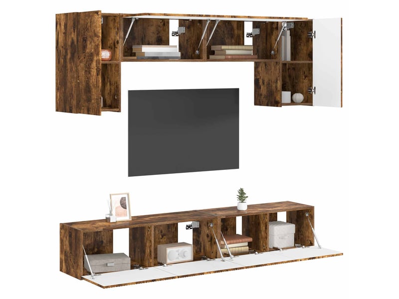  Ensemble meuble tv - banc tv - meuble de rangement 4 pcs chêne fumé bois d'ingénierie  - Conforama C