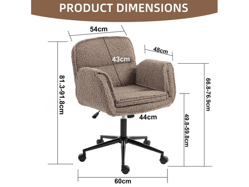  Fauteuil de bureau teddy marron pivotant réglable avec accoudoirs rabattables  - Conforama C