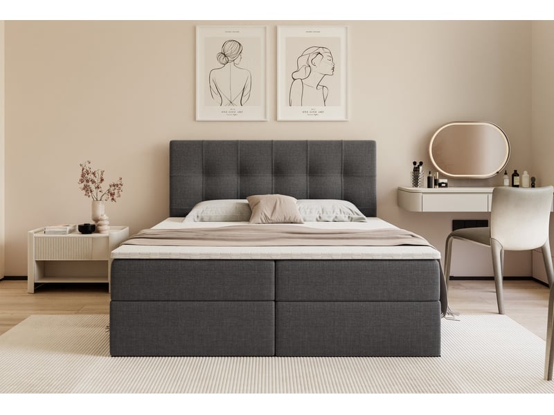  Lit coffre venus - 200x200 cm - avec matelas et surmatelas - tissu tressé - anthracite VENUS - Conforama D