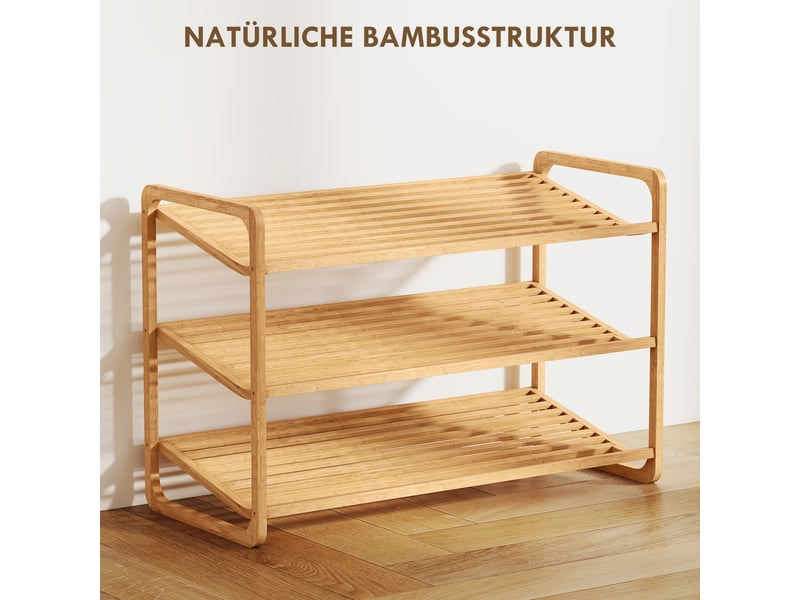  Étagère à chaussures à 3 niveaux en bambou 76x33x50,8 cm  - Conforama D