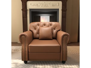 Fauteuil chesterfield 1 place en simili cuir marron, capitonné, 105 cm