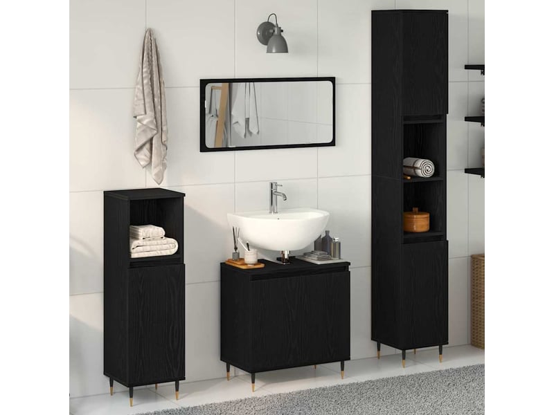 Ensemble de mobilier de salle de bain 3 pc chêne noir cf64323 - Conforama B