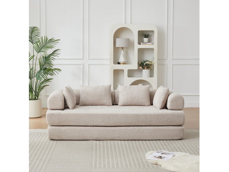 Canapé convertible modulaire 4 en 1 avec dossier réglable, 4 coussins et base antidérapante en chenille kaki - Conforama B