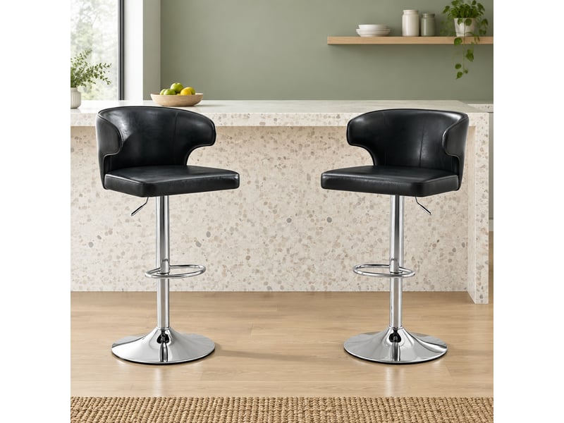  Tabourets de bar lot de 2 pivotants 360° réglables en hauteur avec dossier - lpospi - repose-pieds pu noir  - Conforama B