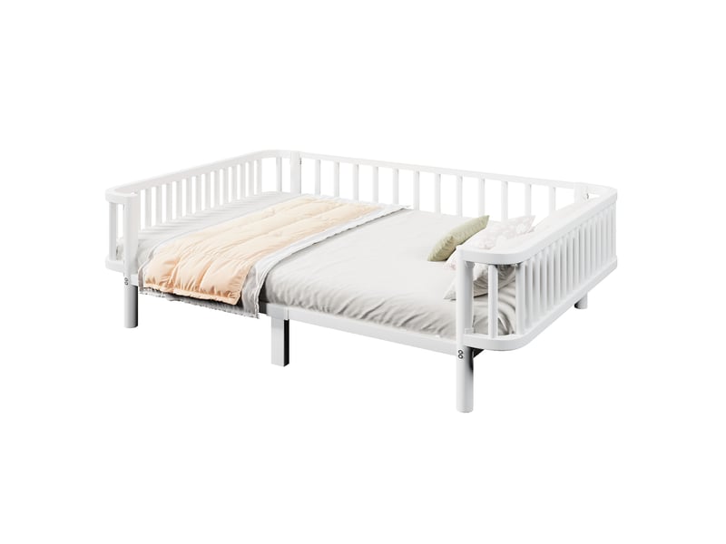  Lit double 140 × 200 cm en métal, à barres renforcées, lit et canapé blanc pour chambre 209 × 148 × 57 cm  - Conforama A