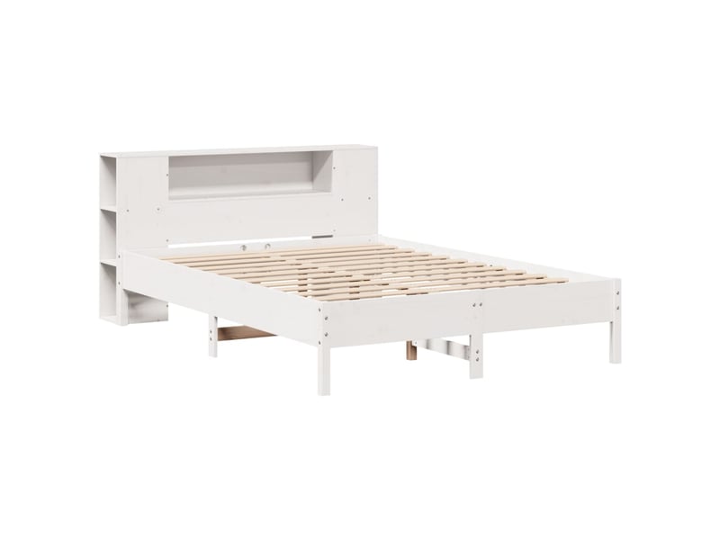  Lit double- lit adulte -  lit bibliothèque sans matelas blanc 150x200 cm bois pin massif  - Conforama B