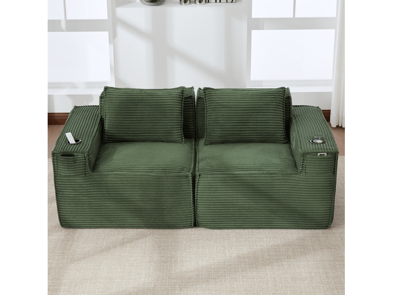  Canapé modulaire 2 places 188x90x75 cm avec porte-gobelets, poches latérales, assise ferme, cordon vert  - Conforama B