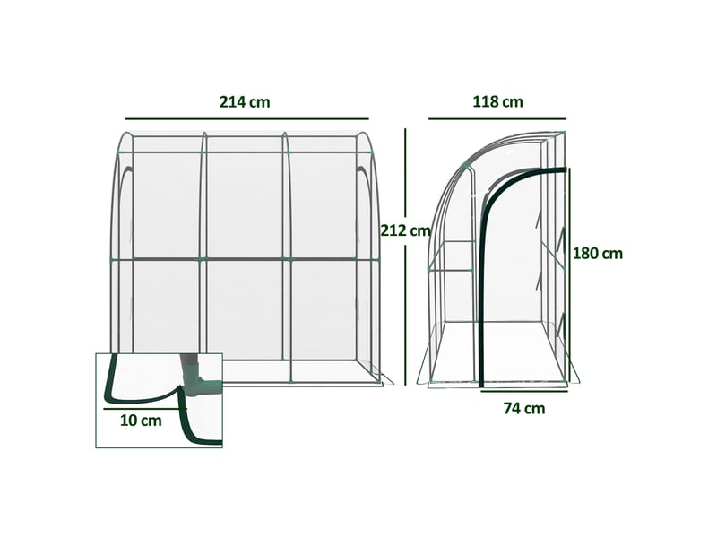  Serre de jardin adossée, serre de balcon, bâche renforcée pvc, 2 portes enroulables, 214 x 118 x 212 cm, transparent  - Conforama E