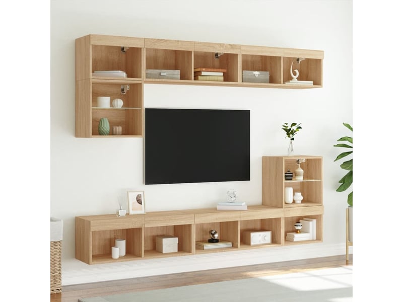 Lot de 2 meuble tv avec lumières led chêne sonoma 80x30x30 cm - Conforama C