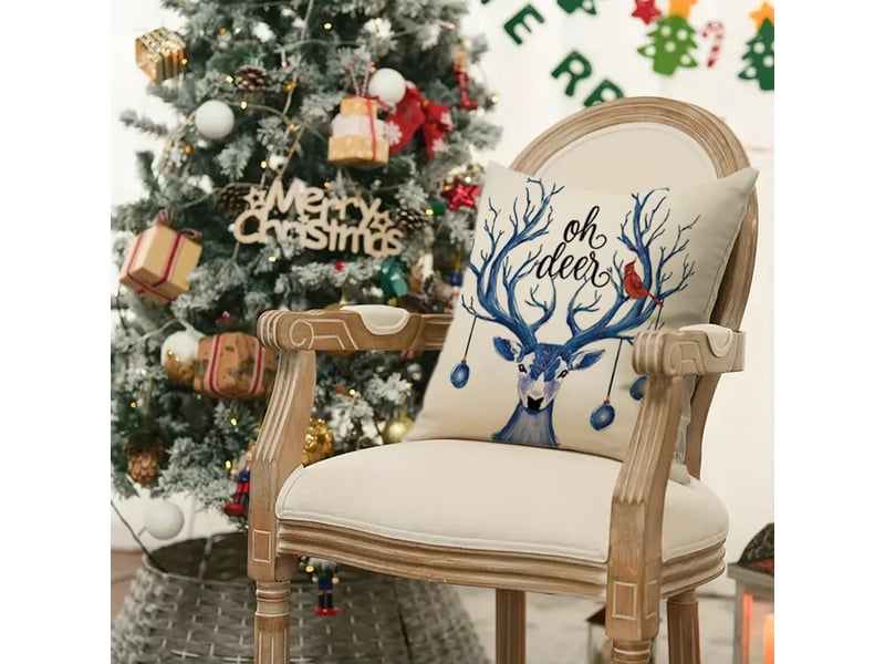  Housses de coussin de noël décoratives, 45 x 45 cm, lot de 4, pour canapé et chambre à coucher, bleu  - Conforama D