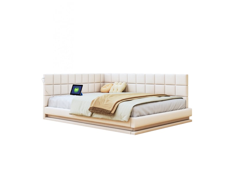 Lit convertible en lin beige 147x206 cm - Conforama A
