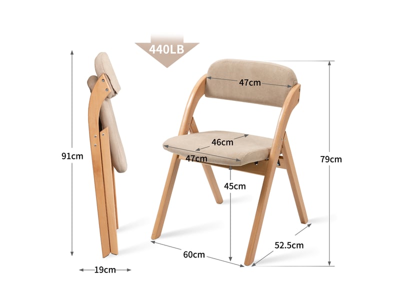  Lot de 2 chaises pliantes en bois, assise rembourrée kaki  - Conforama C