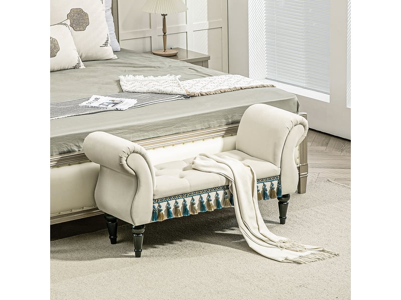  Banquette rembourrée, siège, design vintage, jusqu'à 150 kg, 117 x 40 x 58 cm, beige  - Conforama C