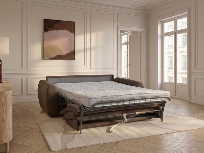 Bobochic canapé droit convertible minorque ouverture express tissu chenille marron 140x200 MINORQUE - Conforama C
