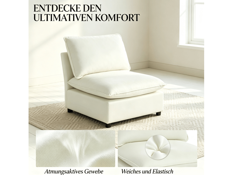  Fauteuil de salon 1 place 74x85x78 cm crème, tissu coton polyester, assise fixe design moderne  - Conforama E