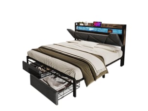 Lit avec rangement 160x200 cm FLORAGRACE coloris gris