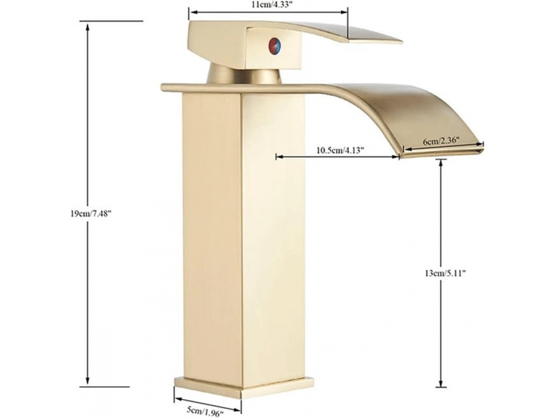  Robinet de lavabo doré effet cascade, mitigeur eau chaudeeau froide pour montage sur pont, robinet monocommande  - Conforama E