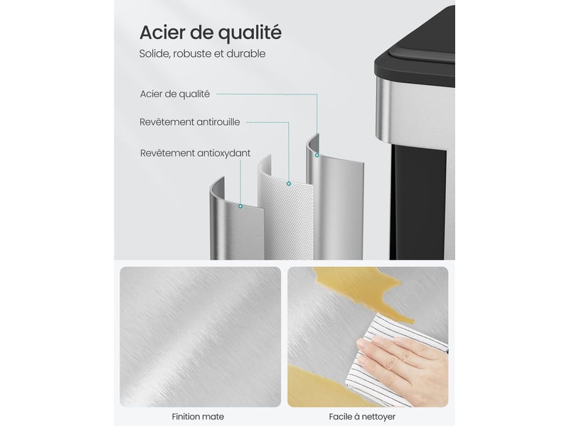  Poubelle de cuisine double recyclage 41,7 x 33,2 x 49,4 cm avec pédale ergonomique design moderne en acier argent 12_0011991  - Conforama E