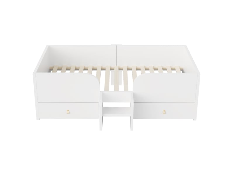  Lit enfant 90x200 cm blanc en bois avec 2 grands tiroirs, échelle de sécurité et barrières  - Conforama E