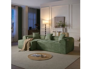 Canapé d'angle compressé panoramique fixe <strong>MODENVIE</strong> <strong></strong> 4 places Tissu Vert