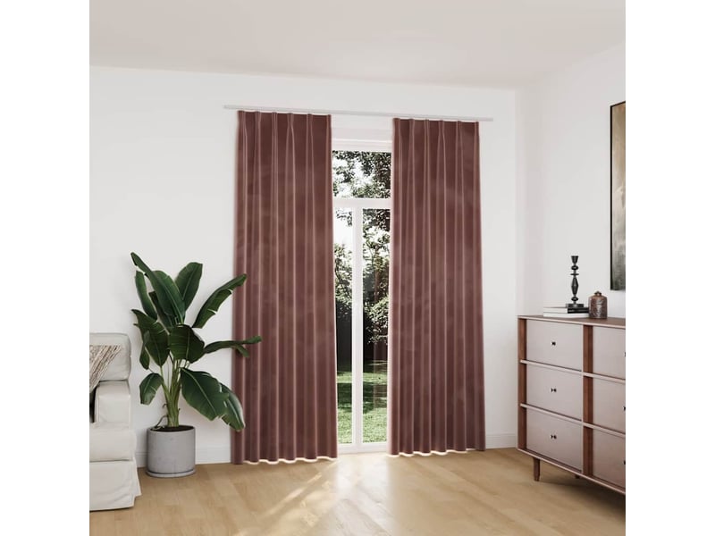  Lot de 2 rideaux occultant, rideaux black-out et crochet velours rose antique 140x225cm cf43983  - Conforama B