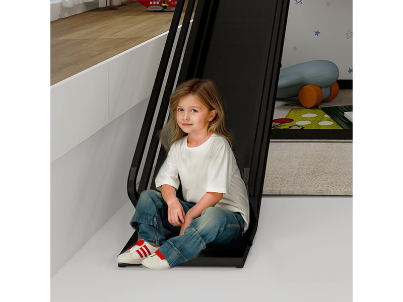  Lit superposé enfant 90x190cm - toboggan intégré - garde-corps 32cm - structure métal - noir  - Conforama W