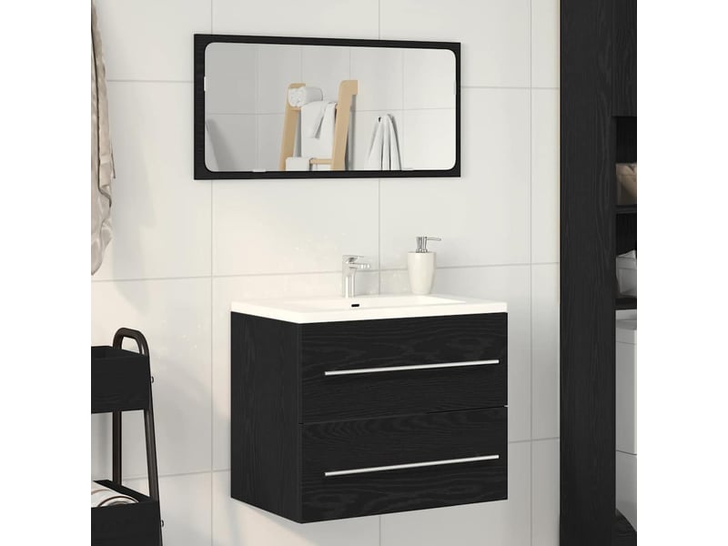 Meuble sous lavabo de salle de bain chêne noir 60x38,5x48 cm cf64847  - Conforama C