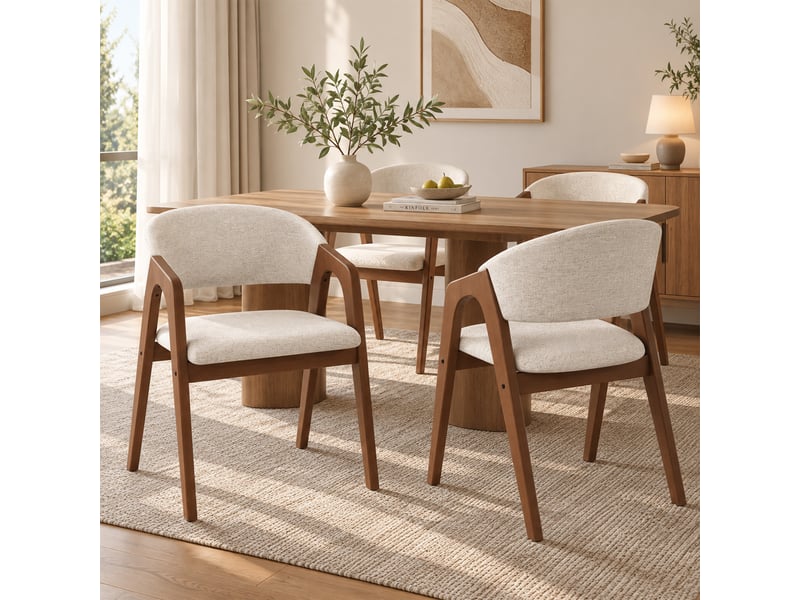 Lot de 2 chaises de salle à manger 55.5x60x83 cm structure en hévéa massif revêtement effet lin décor noyer et beige avoine OPULERANE TRADING LTD - Conforama C