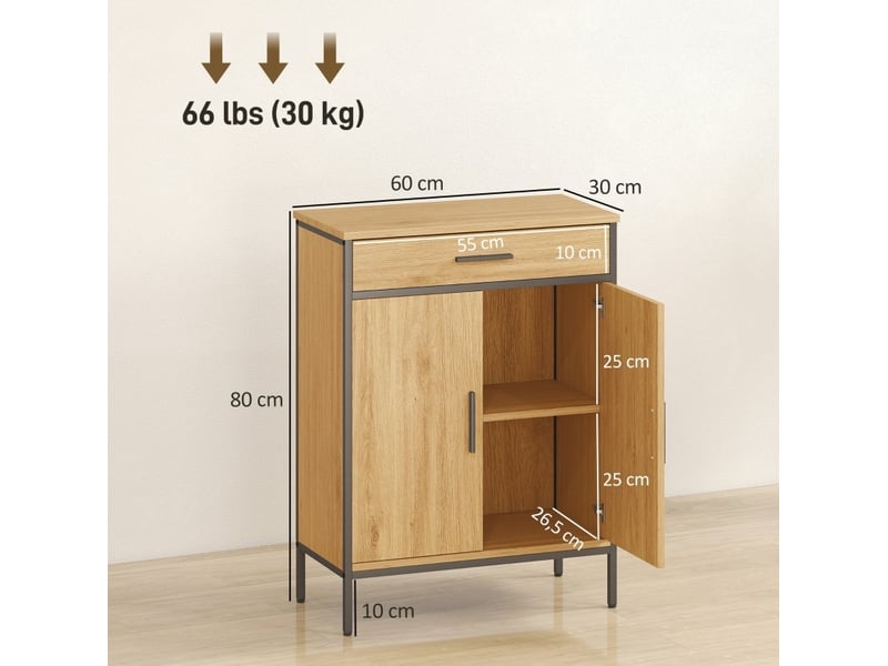  Meuble de rangement de salle de bain 60x30x80 cm – chêne – tiroir et portes à fermeture douce silencieuse  - Conforama C