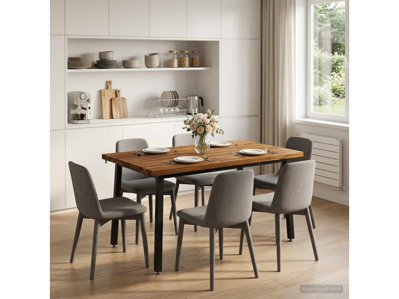Table à manger moderne 120x70x75 cm bois d'acacia massif naturel et noir shl91394 - Conforama B