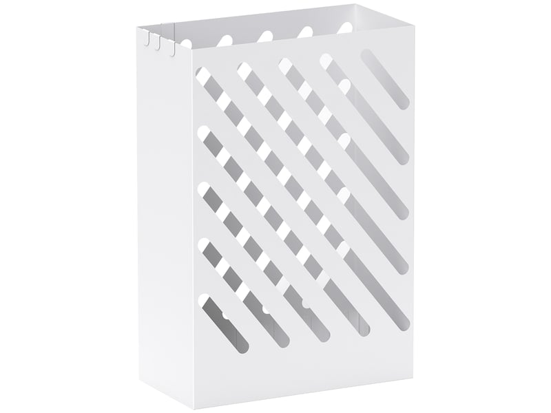 Porte-parapluie en acier rectangulaire, blanc, support pour parapluies avec 4 crochets et bac d'égouttement amovible  - Conforama B