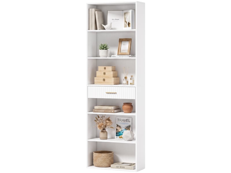  Bibliothèque 7 niveaux 6 compartiments 1 tiroir blanc 60 x 24 x 182 cm  - Conforama B