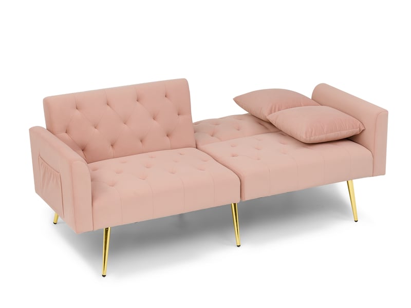  Canapé convertible 2 places 177x78x74 cm rose velours, dossier réglable 3 positions avec 2 coussins  - Conforama D