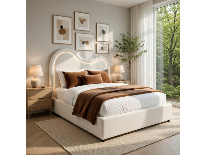  Lit d'enfant 90 × 200 cm, rangement hydraulique, avec sommier et tête de lit, velours, beige  - Conforama B