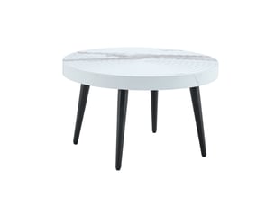 Table basse avec plateau effet marbre, pieds métalliques réglables, surface facile à nettoyer pour salon, blanc et noir