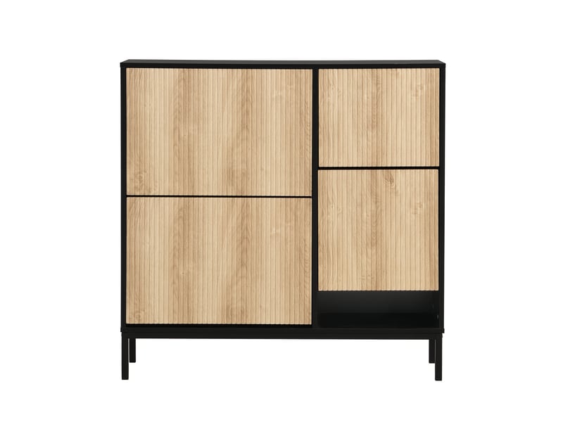 Meuble à chaussures 100x25x100 cm, capacité 16 paires, noir et bois, idéal pour entrée et couloir  - Conforama A