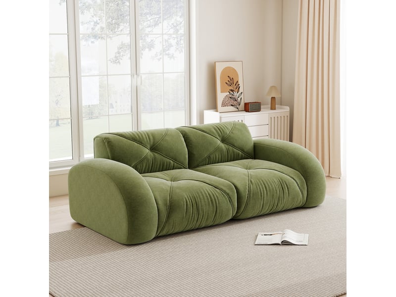 Canapé modulable 2 places sans cadre en chenille vert 204x95x76 cm - Conforama D