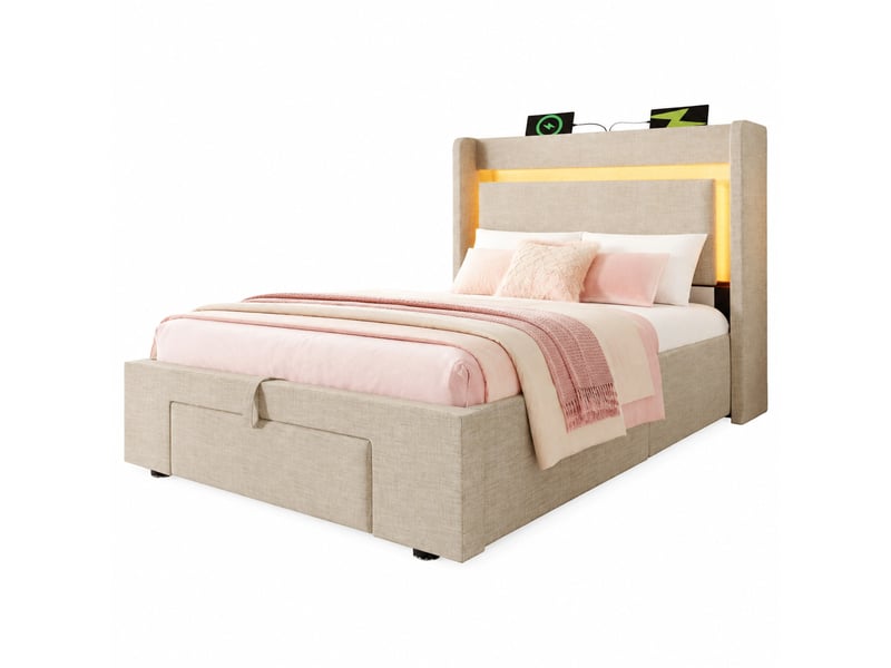 Lit coffre 90x200 avec rangement, led et ports usbusb-c evryae