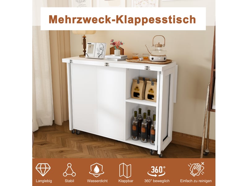 Desserte de cuisine pliante 100x105x75 cm blanche en panneaux de particules, table et rangement mobile - Conforama E