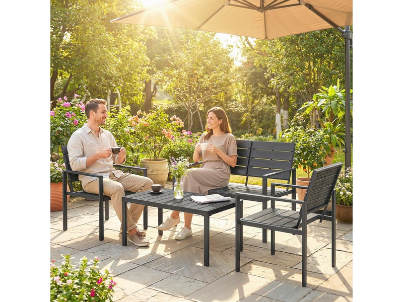 Salon de jardin 4 pcs canapé 2 pl. 2 chaises et table basse, mobilier de jardin, noir - Conforama D