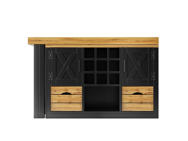 Îlot de cuisine extensible pivotante avec porte-bouteilles amovible 120-197x40x72 cm noire - Conforama E
