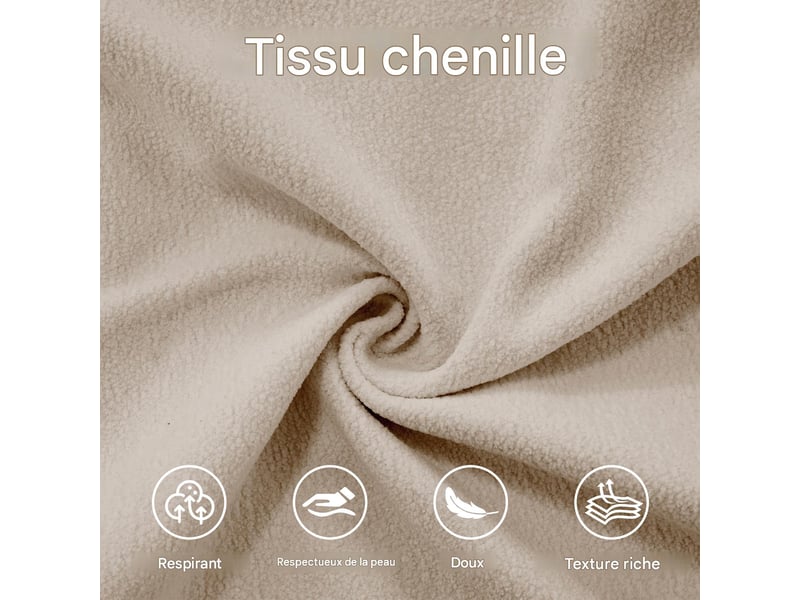  Canapé modulable 2 places en tissu chenille avec pouf et coussins brun clair W3325S00042 - Conforama D