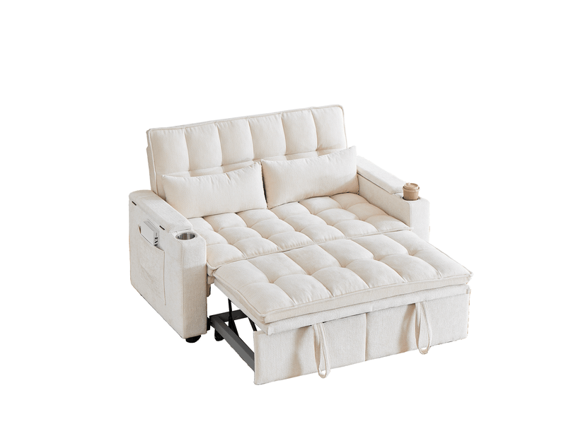 Canapé convertible 3-en-1, canapé 2 places avec rangement 142x89x89 cm en chenille beige - Conforama R