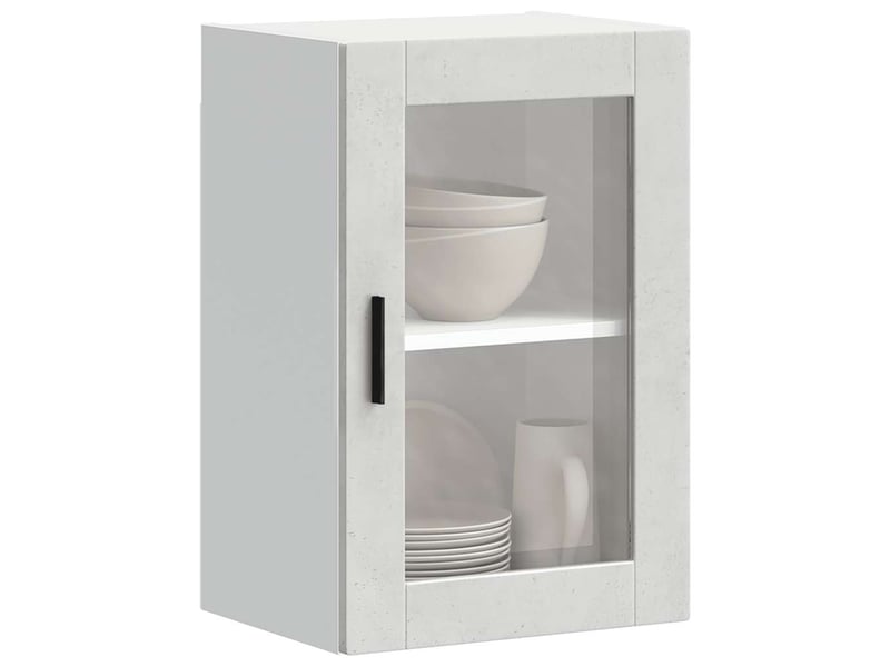  Meuble de rangement, armoire murale de cuisine avec porte en verre porto gris béton shl232  - Conforama D